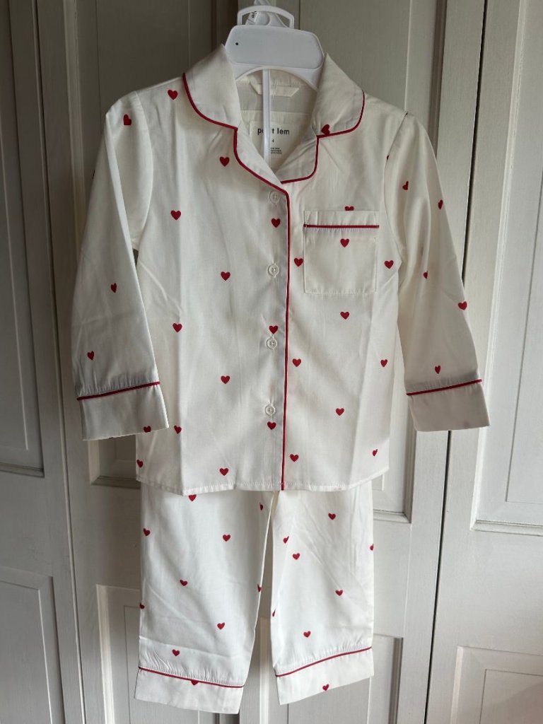 New $87 Petit Lem Kids Pj Set In White With Hearts Pattern Size 4